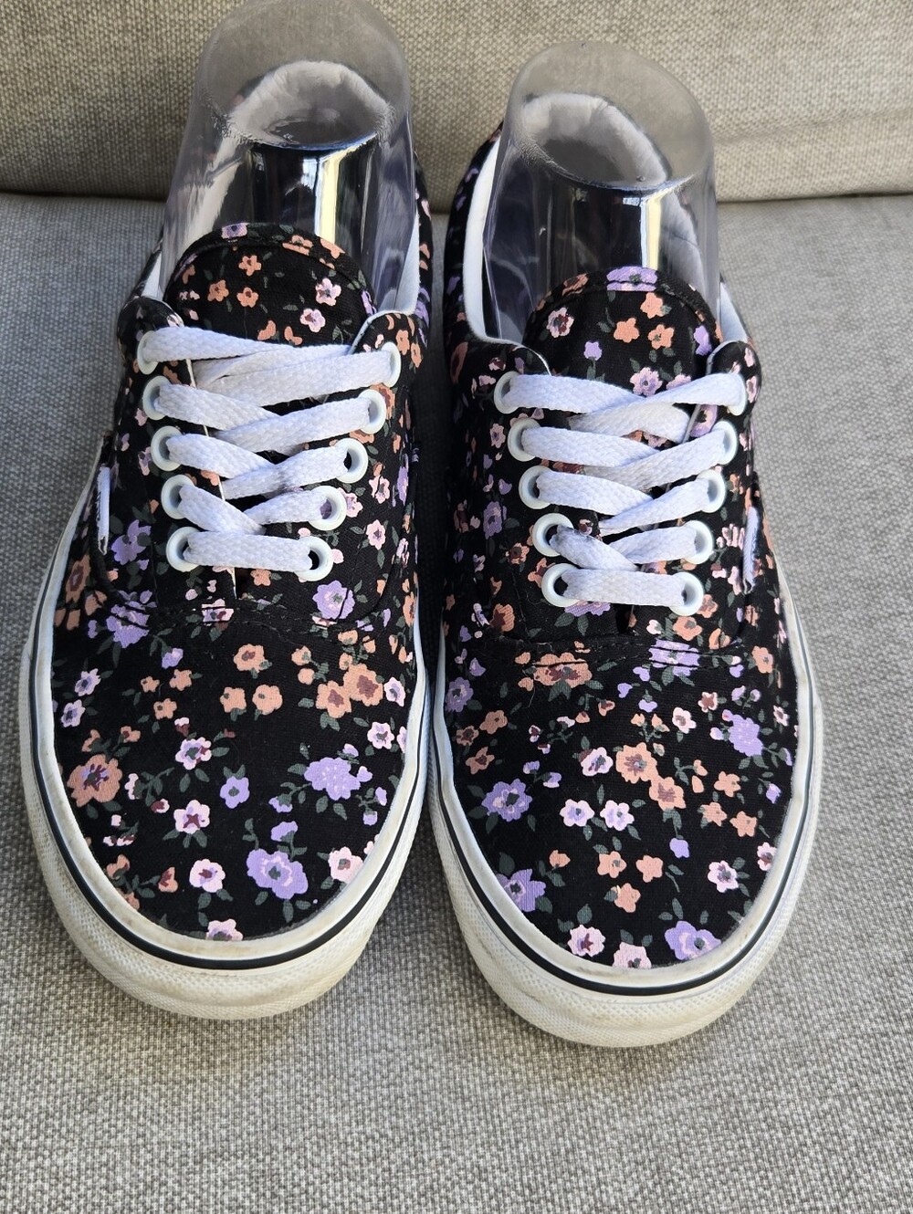 Women's Black Floral Lace-Up Vans Purple & Peach Flowers